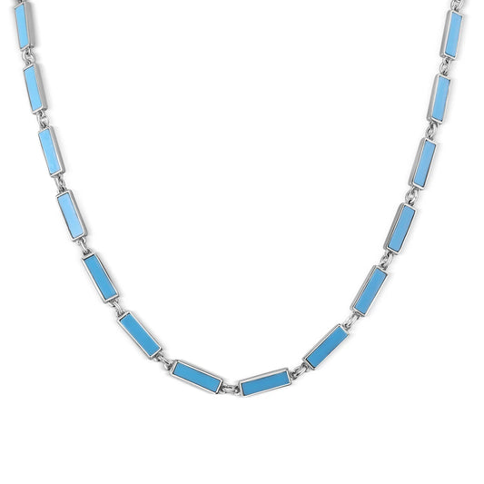 925 Sterling Silver Rhodium Plated Light Blue Turquoise Stone Bar Link Necklace