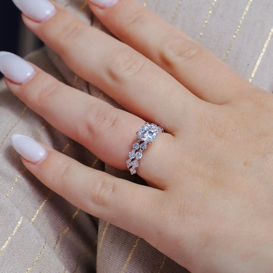925 Sterling Silver Rhodium Plated Clear Round Center CZ Bridal Ring Set