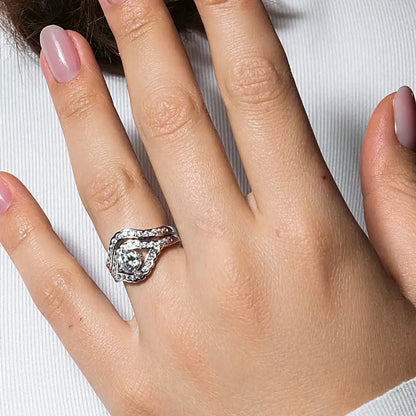 925 Sterling Silver Rhodium Plated Clear Micro Pave Set CZ Estate Engagement Ring Set