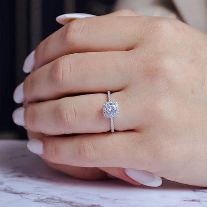 925 Sterling Silver Rhodium Plated Clear CZ Square Ring