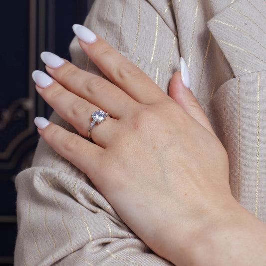 925 Sterling Silver Rhodium Plated Clear CZ Solitaire Ring