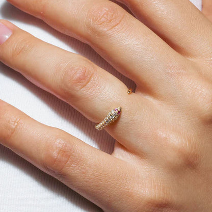 925 Sterling Silver Gold Plated Open Snake Ring with CZ