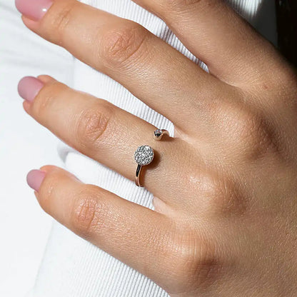 925 Sterling Silver Rhodium Plated Open Ring with Round CZ and CZ Circle