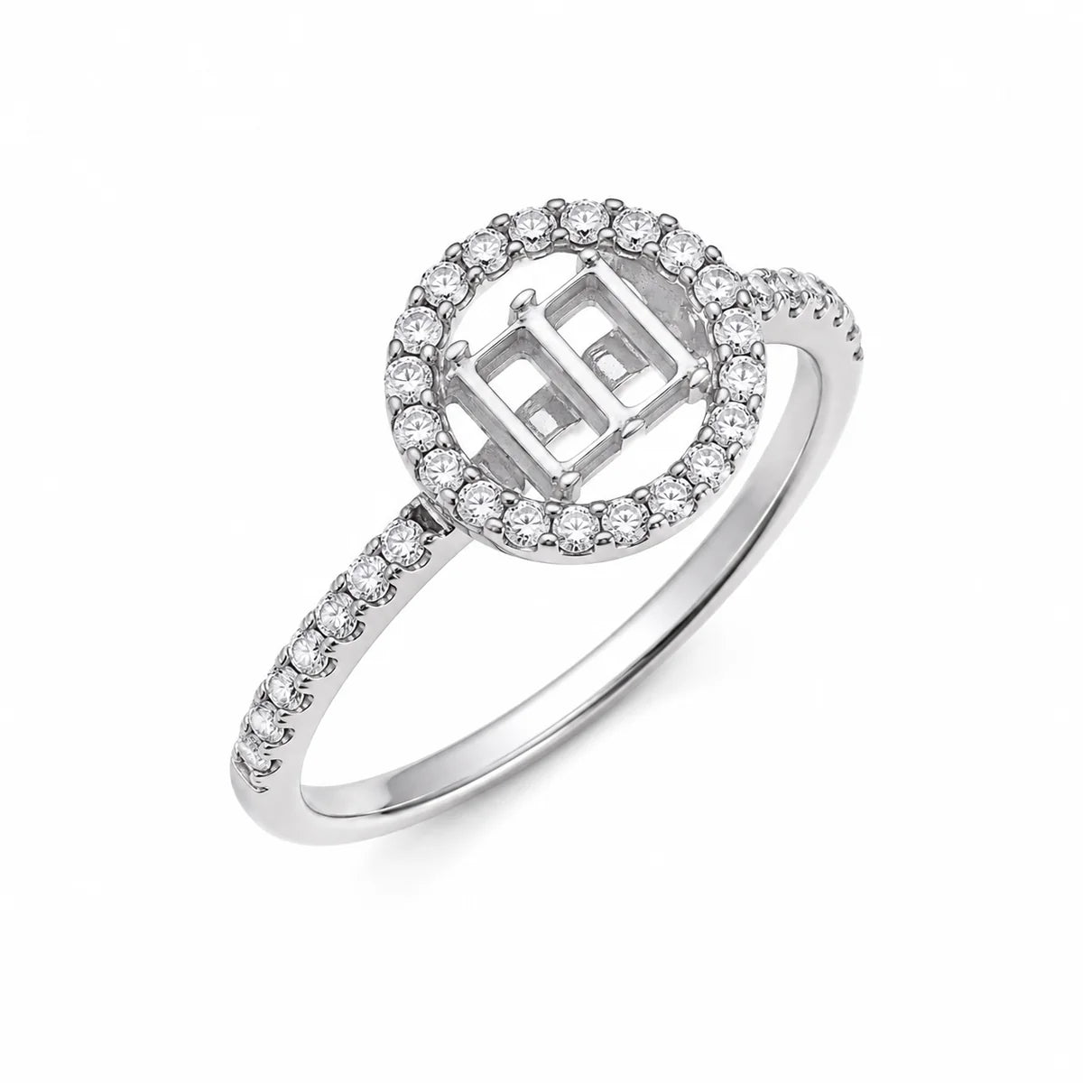 925 Sterling Silver Rhodium Plated Center Circle Mounting Only Ring