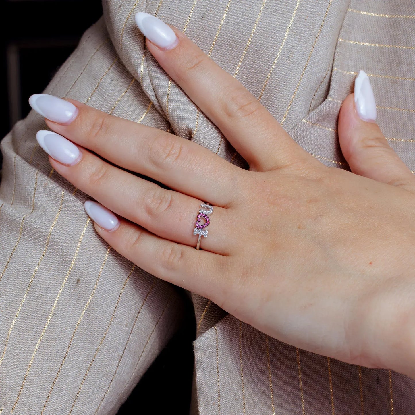 925 Sterling Silver Rhodium Plated "I Heart U" Ring