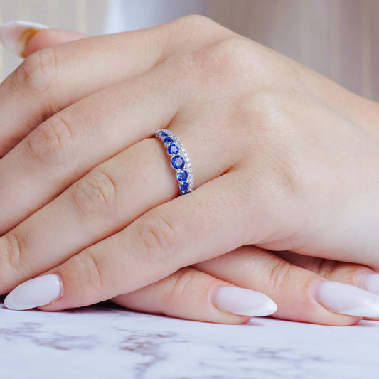 925 Sterling Silver Rhodium Plated Blue and Clear CZ Stones Ring