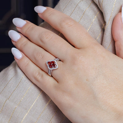 925 Sterling Silver Rhodium Plated 4 Red Marquise Center CZ Ring