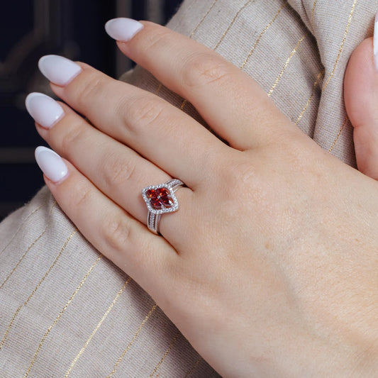 925 Sterling Silver Rhodium Plated 4 Red Marquise Center CZ Ring