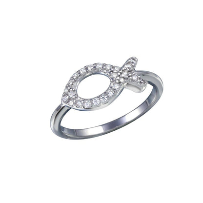 925 Sterling Silver Rhodium Plated Open CZ Fish Ring