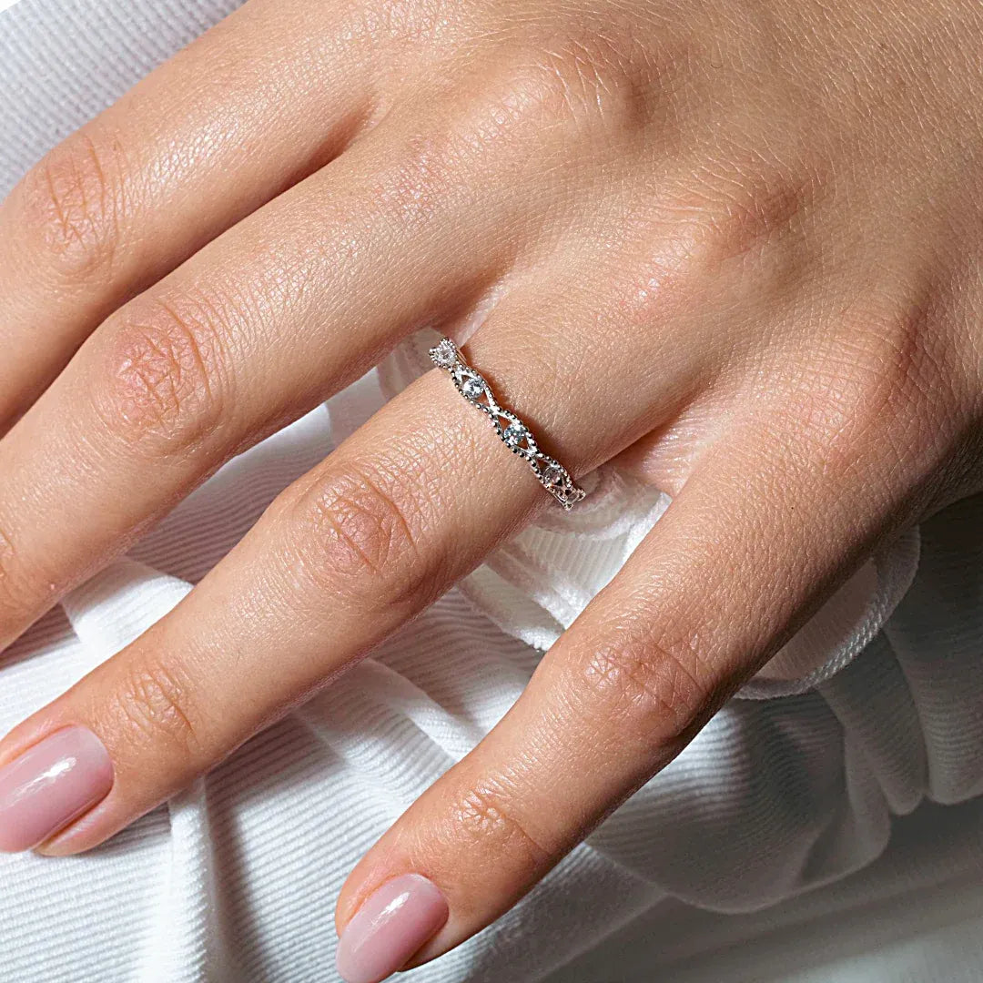 925 Sterling Silver Rhodium Plated Intersecting Waves CZ Ring