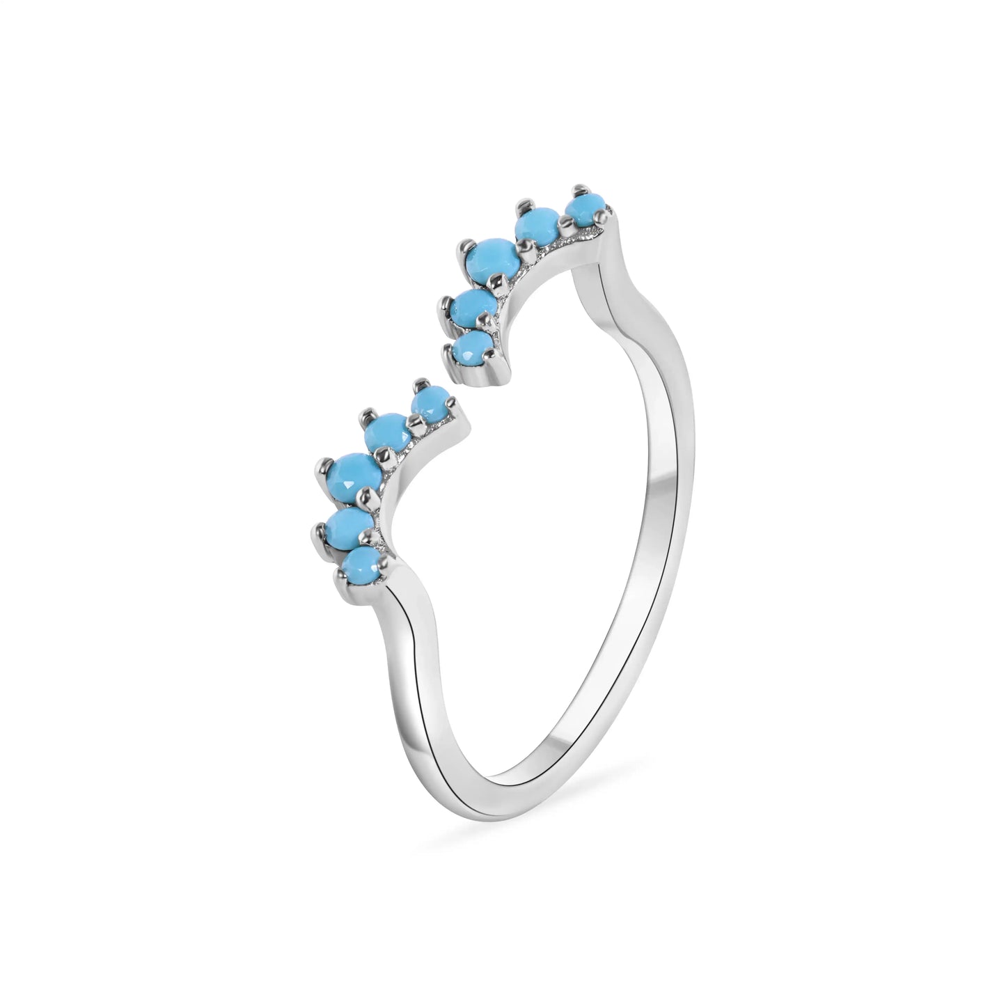 925 Sterling Silver Rhodium Plated Turquoise Wave Ring