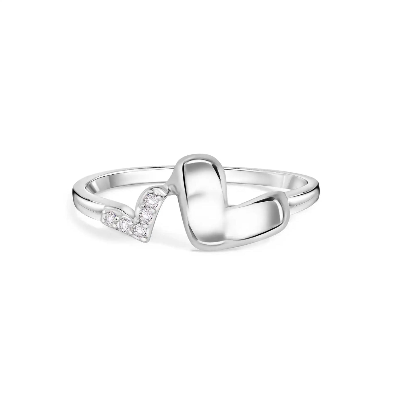 925 Sterling Silver Rhodium Plated Twin Hearts Clear CZ 1.7mm Ring
