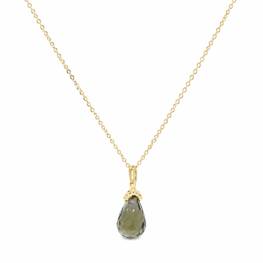 925 Silver Clearance-Gold Plated Green Teardrop CZ Dangle Earring and Necklace Set