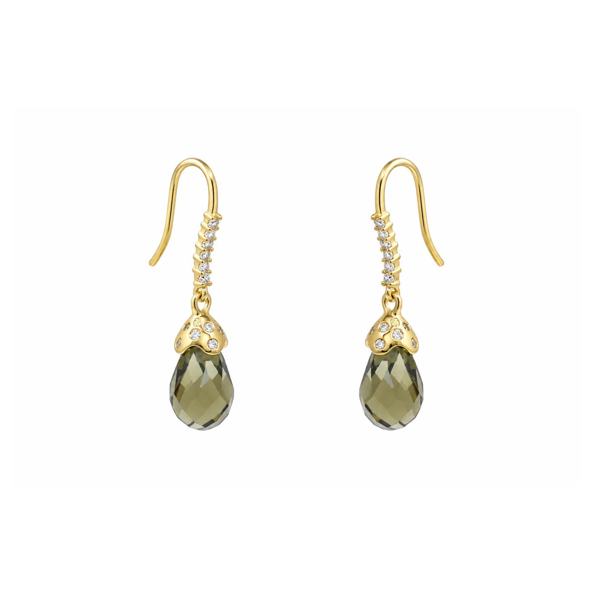 925 Silver Clearance-Gold Plated Green Teardrop CZ Dangle Earring and Necklace Set