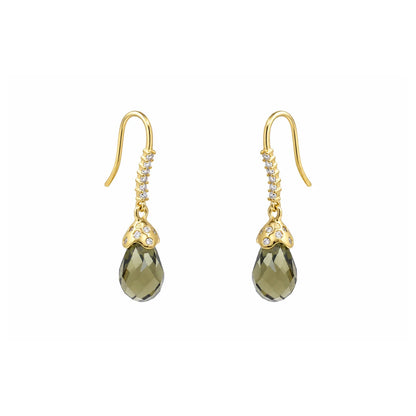 925 Silver Clearance-Gold Plated Green Teardrop CZ Dangle Earring and Necklace Set