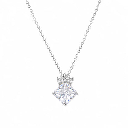 925 Sterling Silver Rhodium Plated Crowned CZ Stone Pendant Necklace and Earrings Set