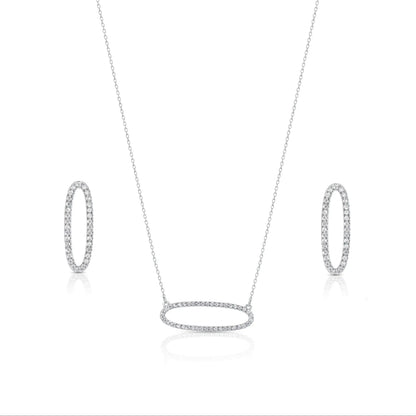 925 Sterling Silver Rhodium Plated Open Oval CZ Set