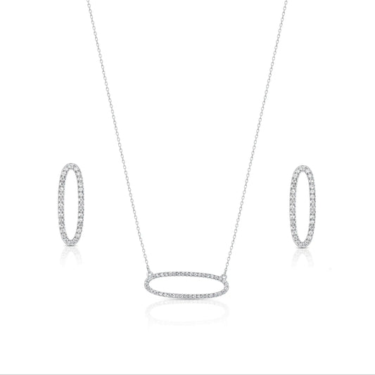 925 Sterling Silver Rhodium Plated Open Oval CZ Set