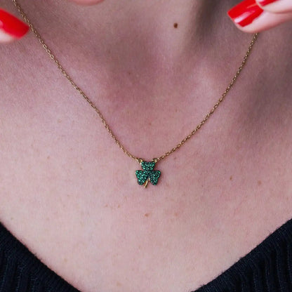 925 Sterling Silver Clearance-Gold Plated Mini Green Clover Set with CZ