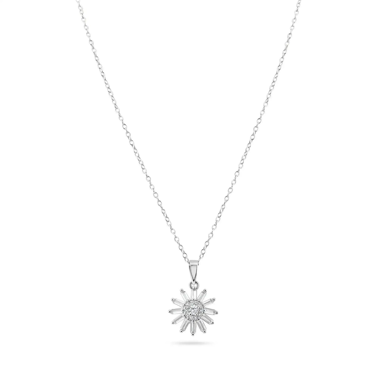 925 Sterling Silver Rhodium Plated Clear Sunflower CZ Sets