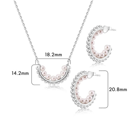925 Sterling Silver Rhodium Plated Multi Beaded Pearl Semi Hoop Matching Set