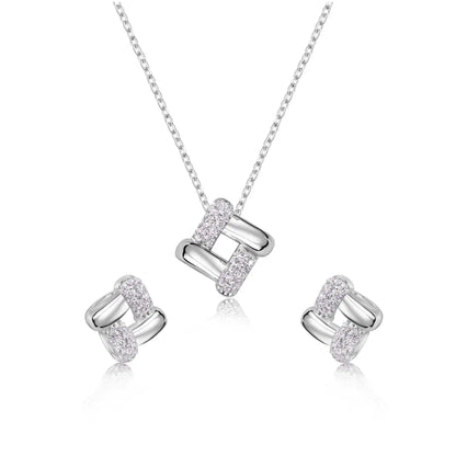925 Sterling Silver Rhodium Plated Woven Design Earring and Pendant Set