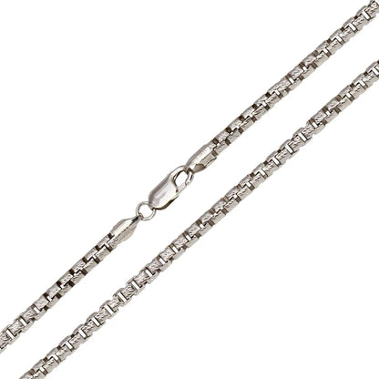 925 Sterling Silver Diamond Cut Slash Round Box Chain