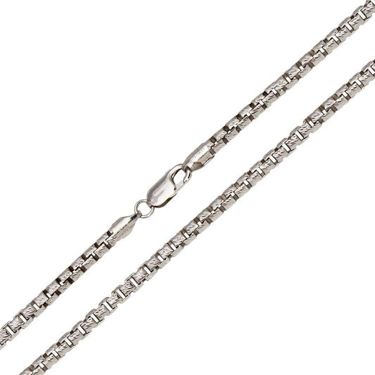 925 Sterling Silver Diamond Cut Slash Round Box Chain