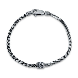 925 Sterling Gun Metal Plated Half Round Snake and Half Wheat Link Bracelet