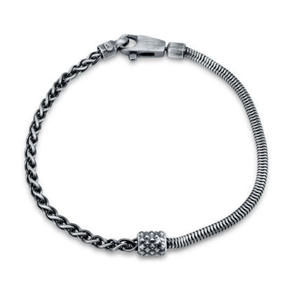925 Sterling Gun Metal Plated Half Round Snake and Half Wheat Link Bracelet