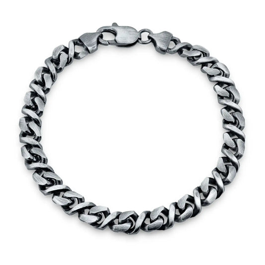 925 Sterling Silver Gun Metal Plated Dollar Cuban 7mm Bracelet