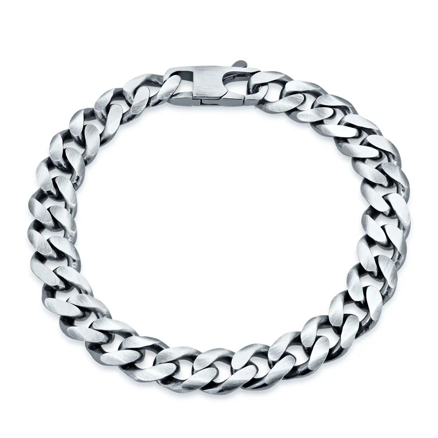 925 Sterling Silver Gun Metal Plated Curb 9mm Bracelet