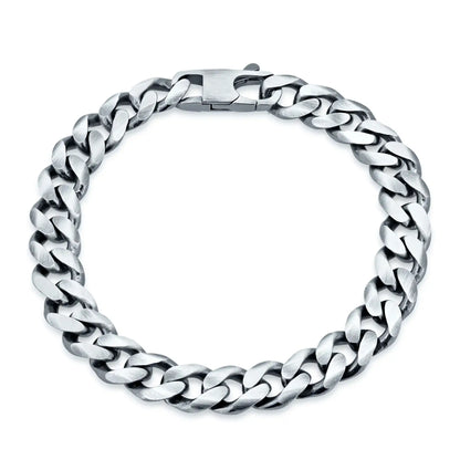925 Sterling Silver Gun Metal Plated Curb 9mm Bracelet