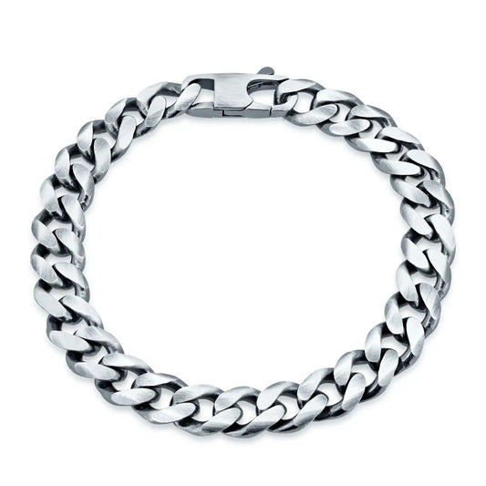 925 Sterling Silver Gun Metal Plated Curb 9mm Bracelet