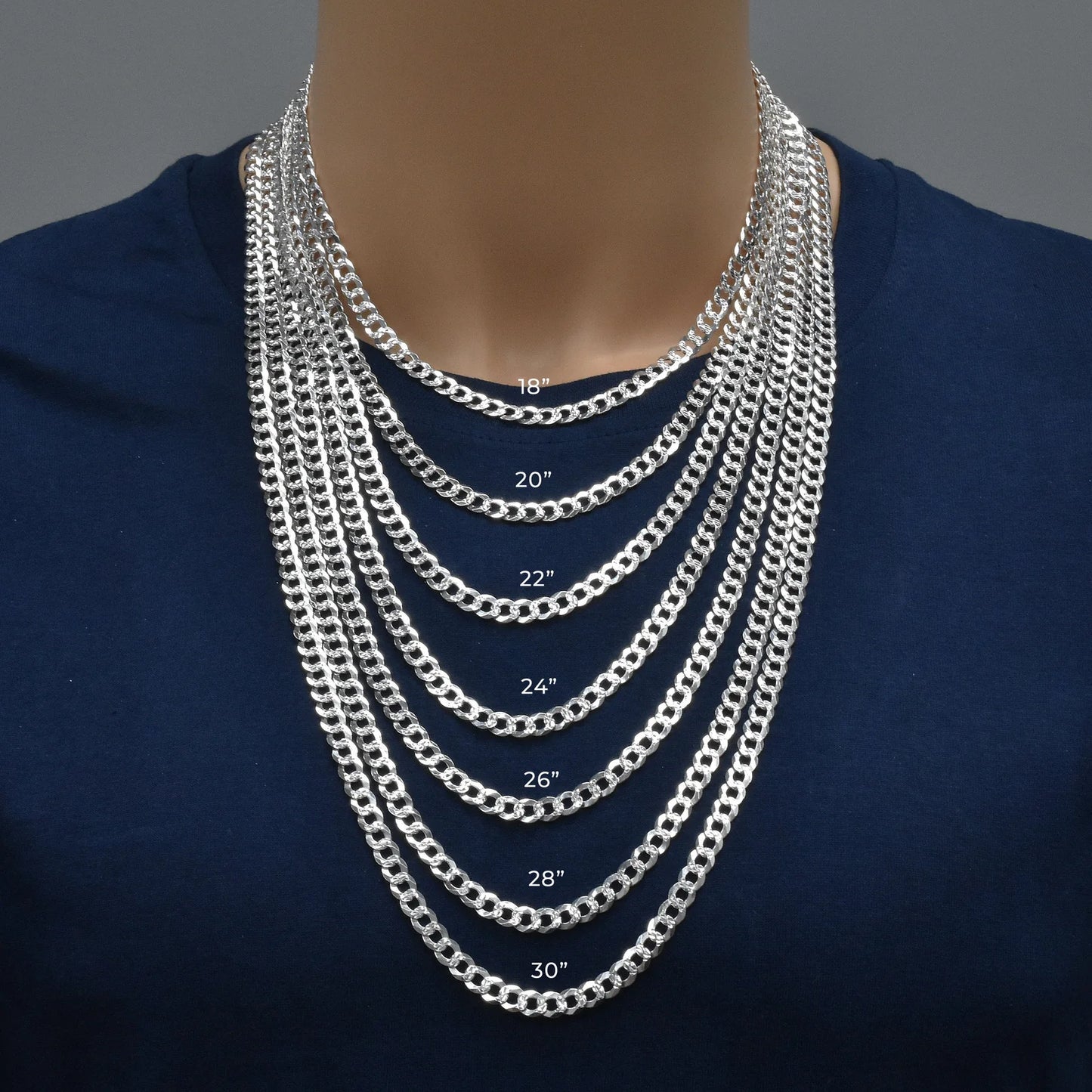 Silver Curb 150 1 Side Diamond Cut 1 Side Plain Chain or Bracelet 5.2mm