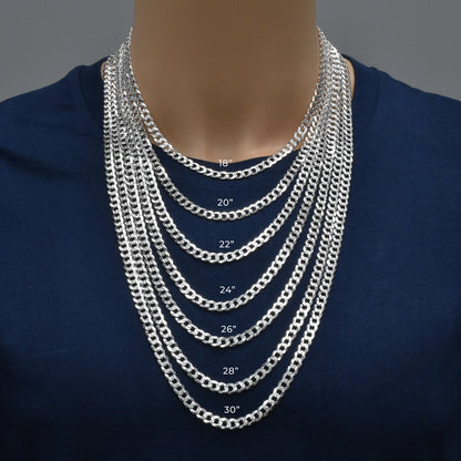 Silver Curb 150 1 Side Diamond Cut 1 Side Plain Chain or Bracelet 5.2mm