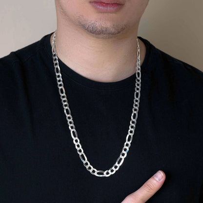 925 Sterling Silver Diamond Cut Figaro Chain or Bracelet