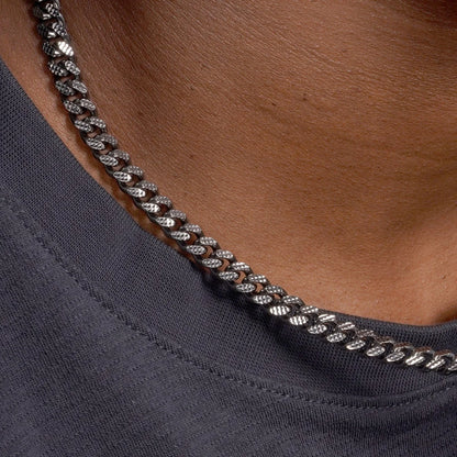 925 Sterling Silver Curb Pyramid Pave Chain or Bracelet