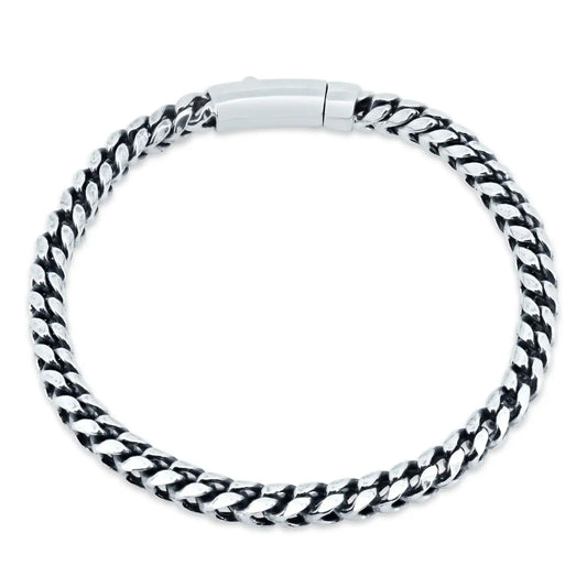 925 Sterling Silver Rhodium Plated Round Franco Bracelet with Bar Lock 5.4mm