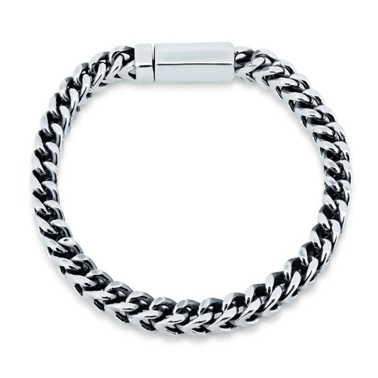 925 Sterling Silver Rhodium Plated Franco Bracelet with Bar Lock 6.5mm