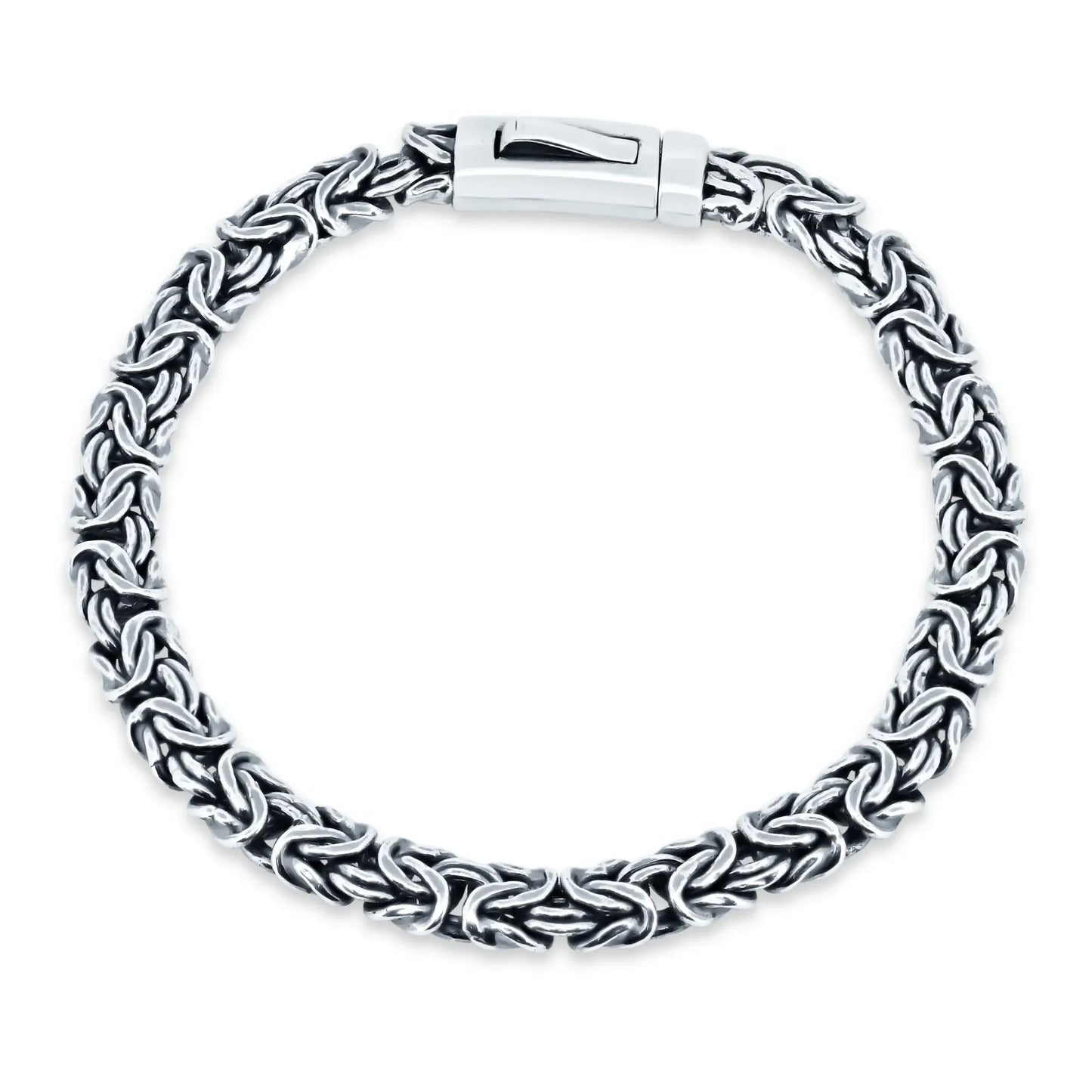 925 Sterling Silver Rhodium Plated Flat Byzantine Bracelet Bar Lock 7.2mm