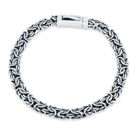 925 Sterling Silver Rhodium Plated Flat Byzantine Bracelet Bar Lock 7.2mm