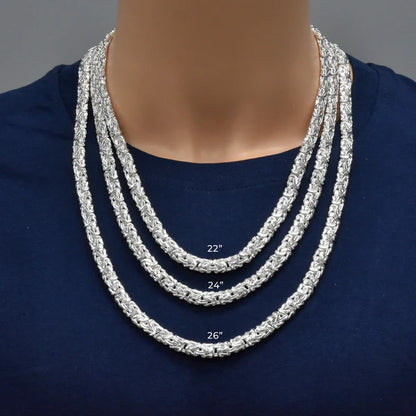 925 Sterling Silver Anti Tarnish Flat Byzantine 8.1mm Chain and Bracelet