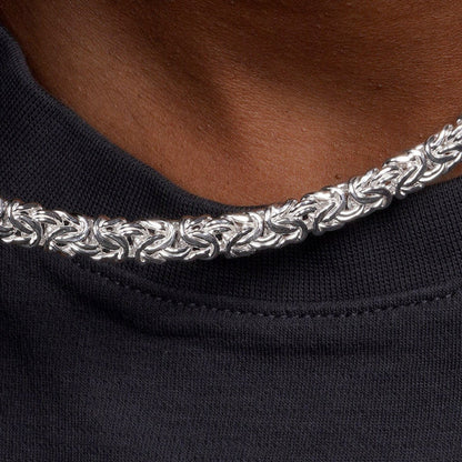 925 Sterling Silver Anti Tarnish Flat Byzantine 8.1mm Chain and Bracelet