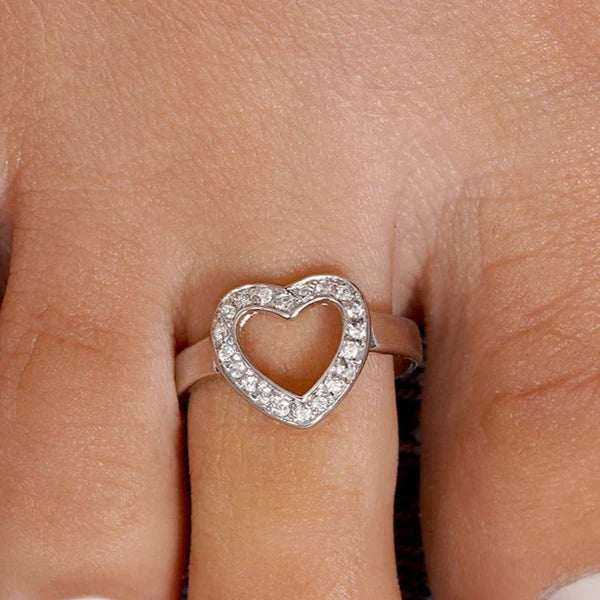 925 Silver Rhodium Plated Clear CZ Open Heart Toe Ring