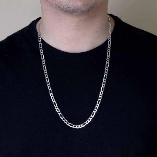 925 sterling silver Diamond Cut Figaro 180 Bracelet and Chain 7.8mm
