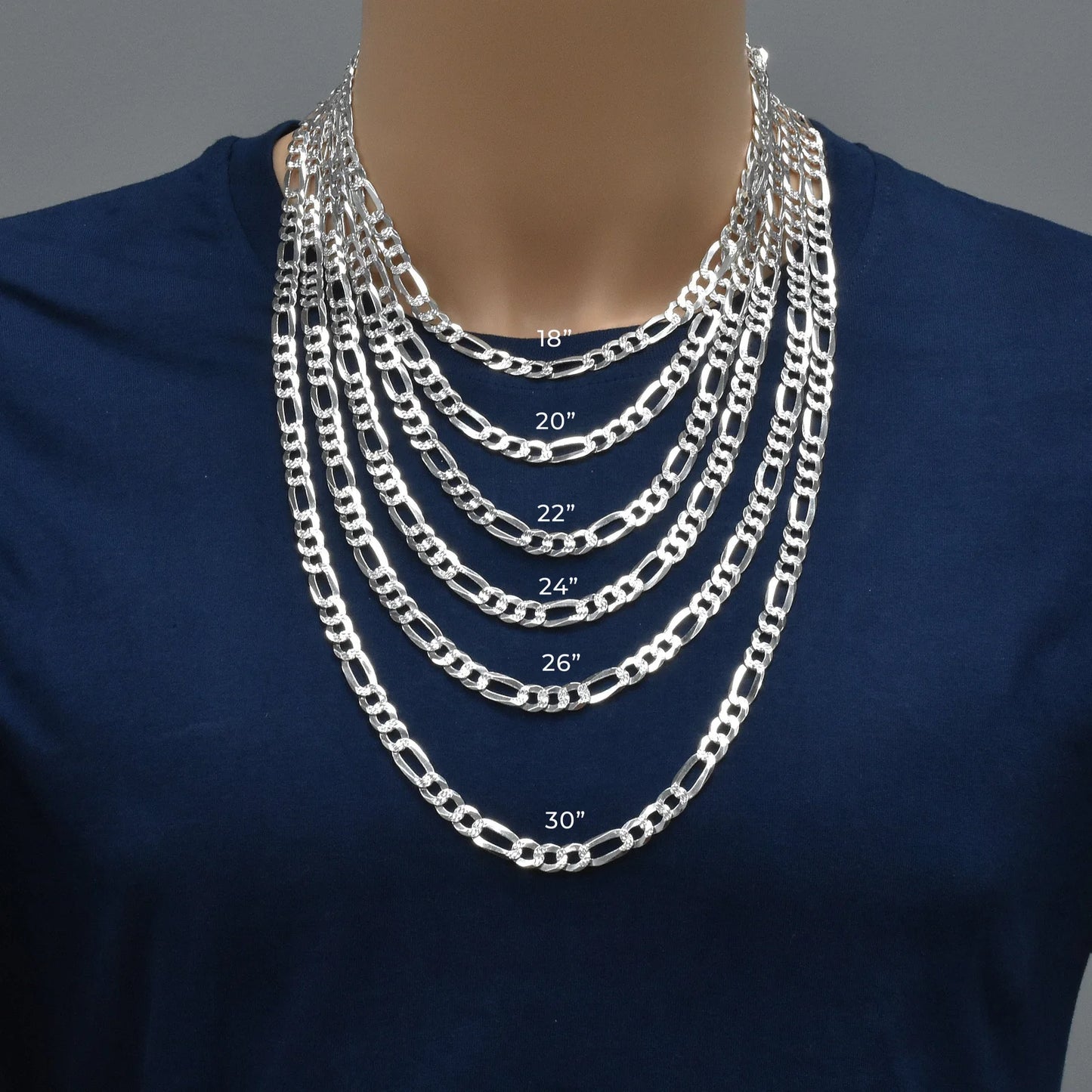 925 sterling silver Diamond Cut Figaro 180 Bracelet and Chain 7.8mm