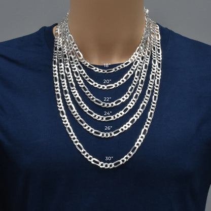 925 sterling silver Diamond Cut Figaro 180 Bracelet and Chain 7.8mm