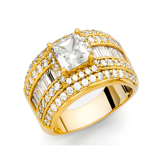 1.25 ct  Princess-Cut with Baguette & Round-Cut CZ Engagement Ring in 14K Yellow Gold
