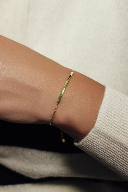 925 Sterling Silver Gold Plated Curved Bar Lariat Bracelet